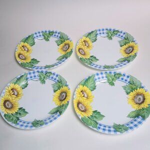 4 Vintage Corelle Corning Ware Sunsations Sunflower Salad Plates 7.25 Inches